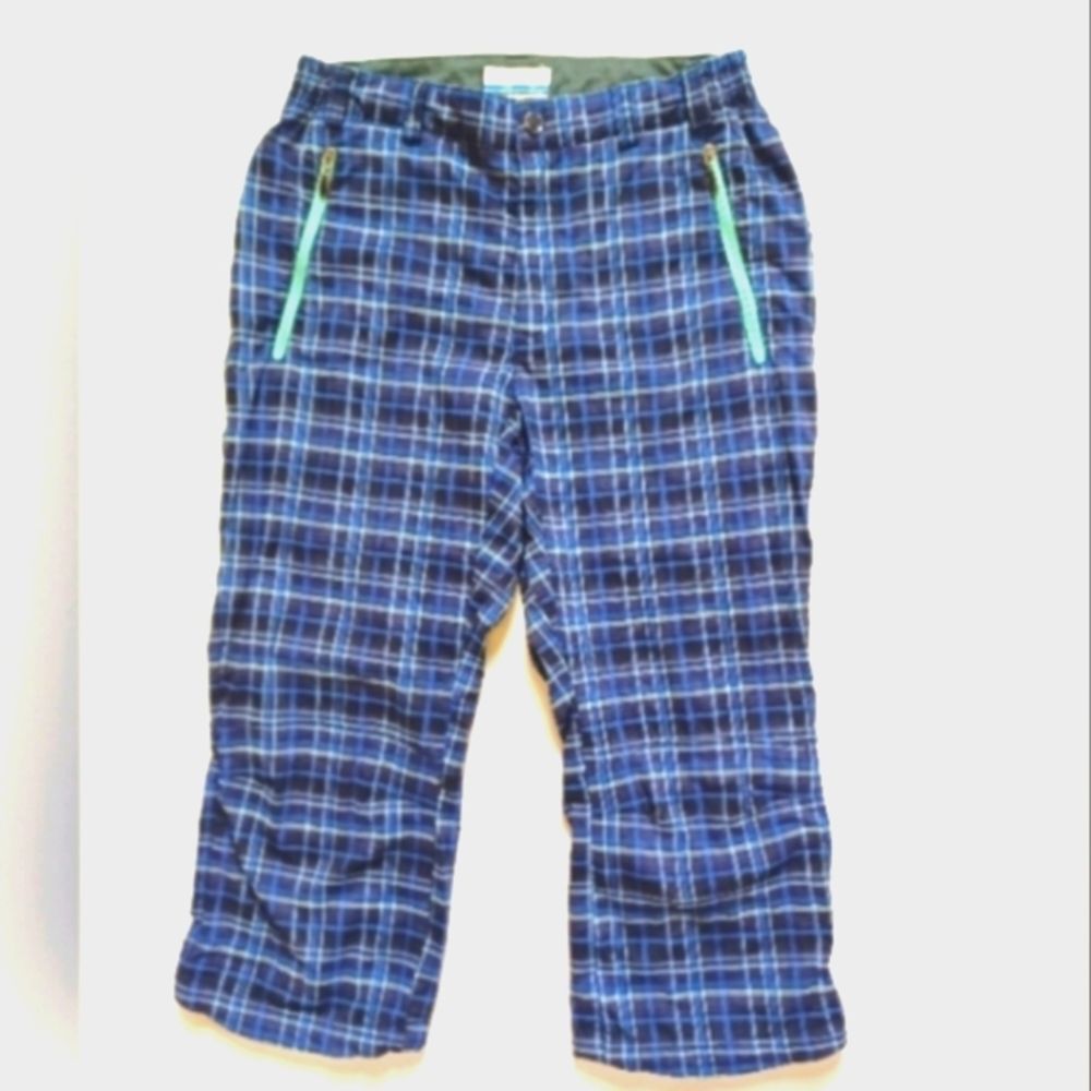Columbia Plaid Capri Shorts Blue Turquoise Gray with Zippered Pockets - Picture 1 of 13